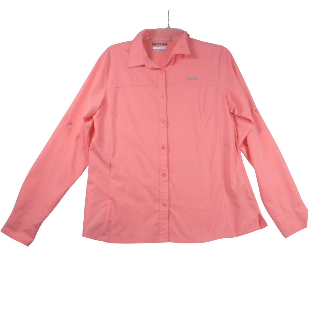 Columbia Omni-Shade Womens Large Coral Pink Long Sleeve Sun Protection Shirt L - Picture 1 of 12